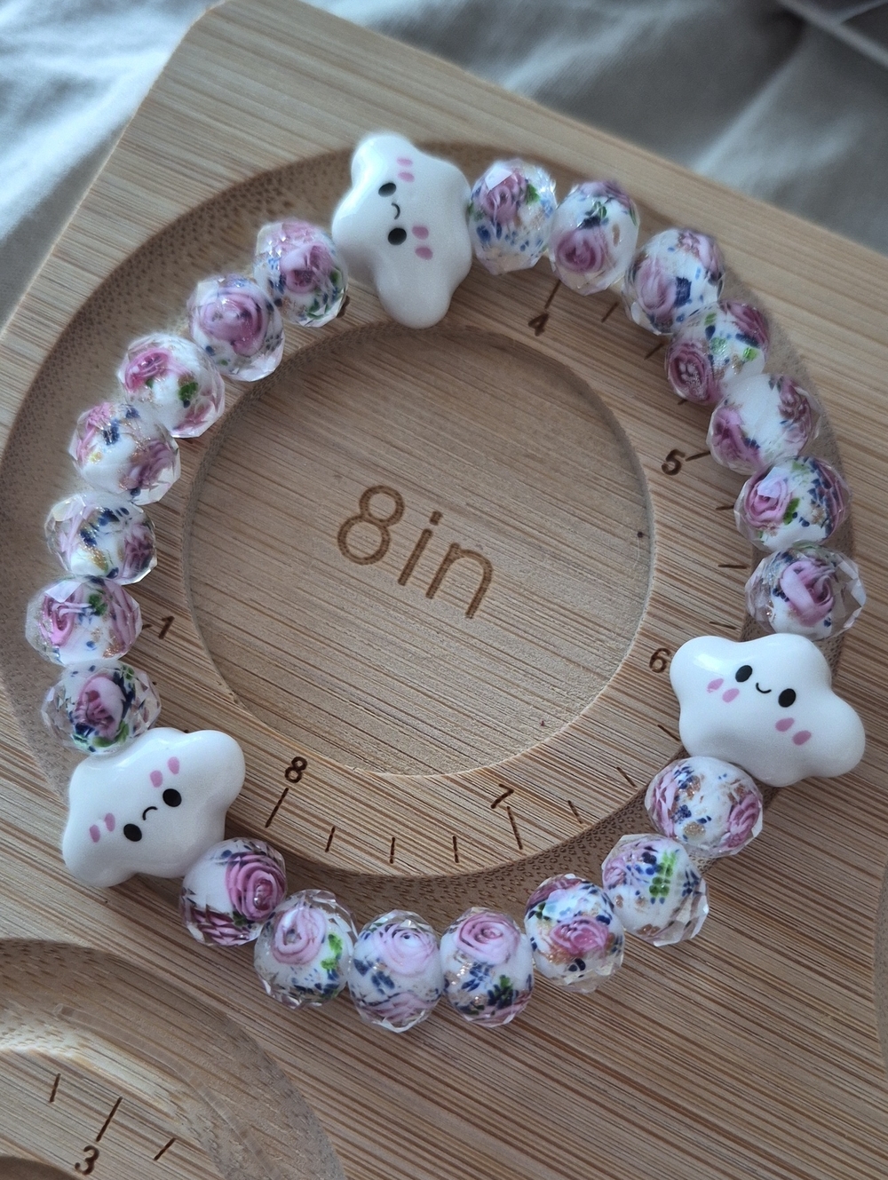 Pink Floral Beaded Bracelet with Cute Cloud Charms